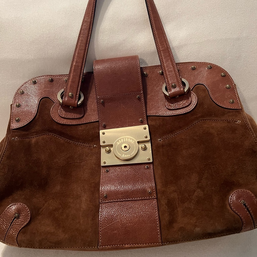 a.testoni beautiful brown suede and leather bag